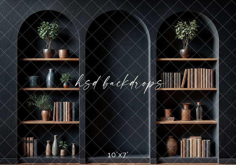 Arched Black Bookshelf Wall (sweep options) - HSD Photography Backdrops