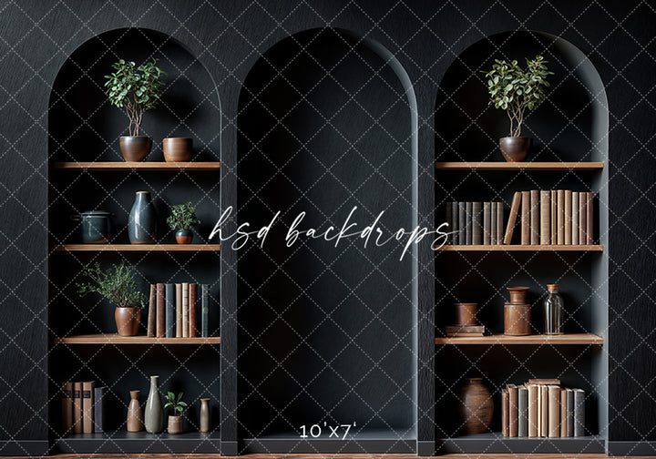 Arched Black Bookshelf Wall (sweep options) - HSD Photography Backdrops