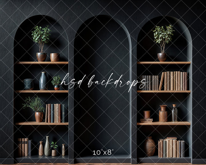 Arched Black Bookshelf Wall (sweep options) - HSD Photography Backdrops