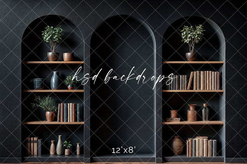 Arched Black Bookshelf Wall (sweep options) - HSD Photography Backdrops