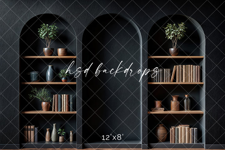 Arched Black Bookshelf Wall (sweep options) - HSD Photography Backdrops