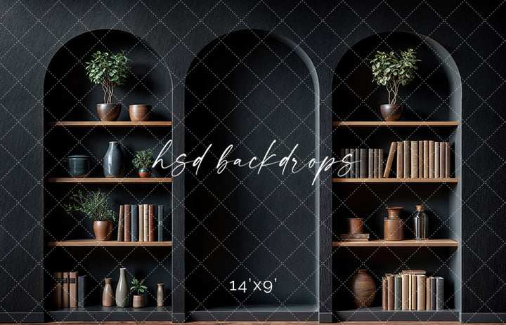 Arched Black Bookshelf Wall (sweep options) - HSD Photography Backdrops