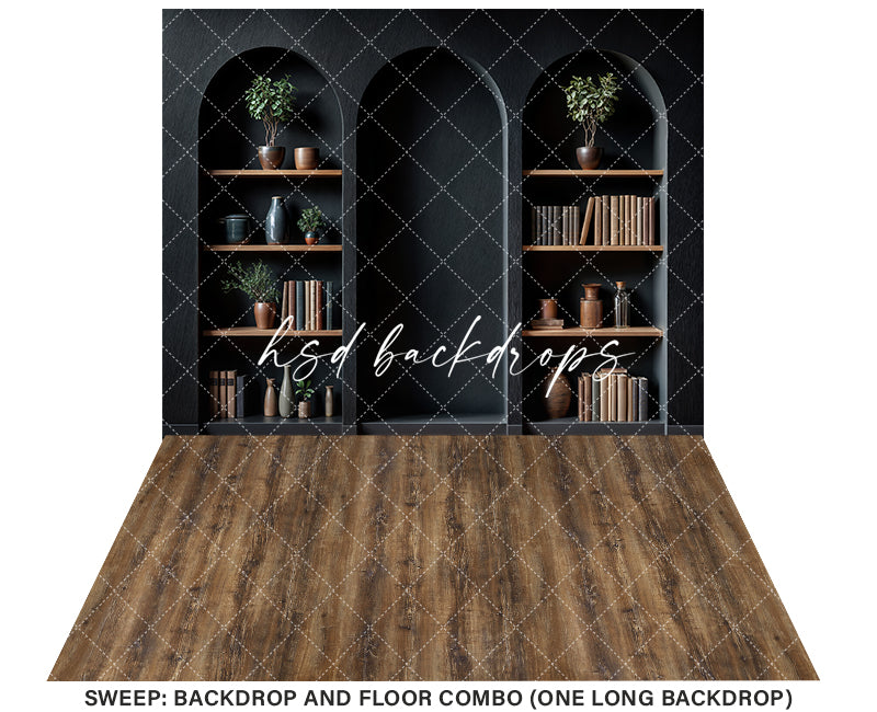 Arched Black Bookshelf Wall (sweep options) - HSD Photography Backdrops