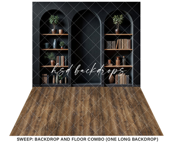 Arched Black Bookshelf Wall (sweep options) - HSD Photography Backdrops
