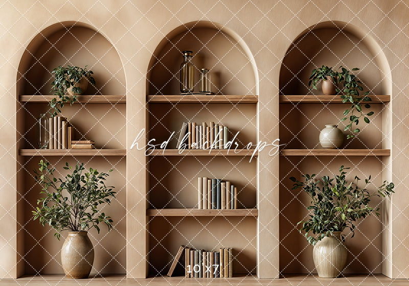 Arched Tan Bookcase (sweep options) - HSD Photography Backdrops
