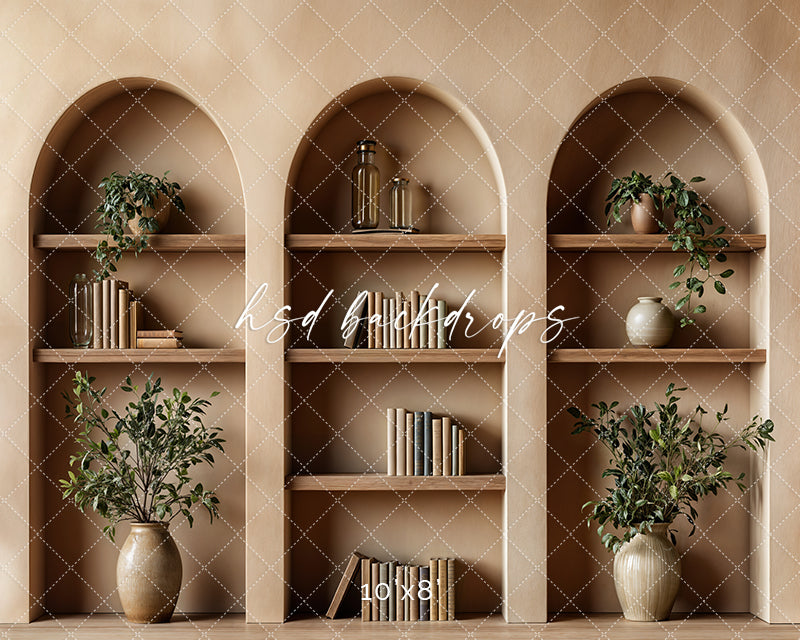 Arched Tan Bookcase (sweep options) - HSD Photography Backdrops