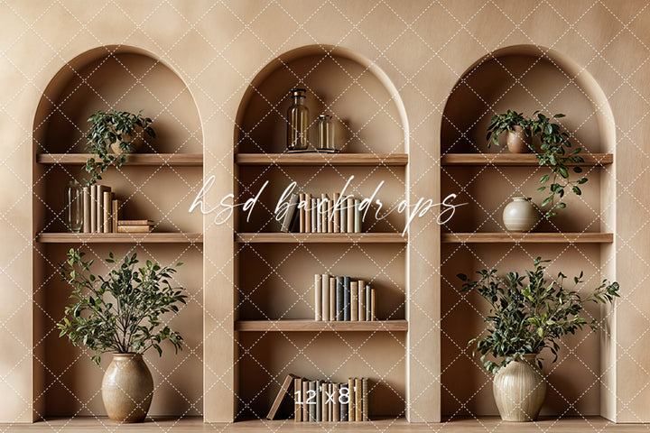 Arched Tan Bookcase (sweep options) - HSD Photography Backdrops