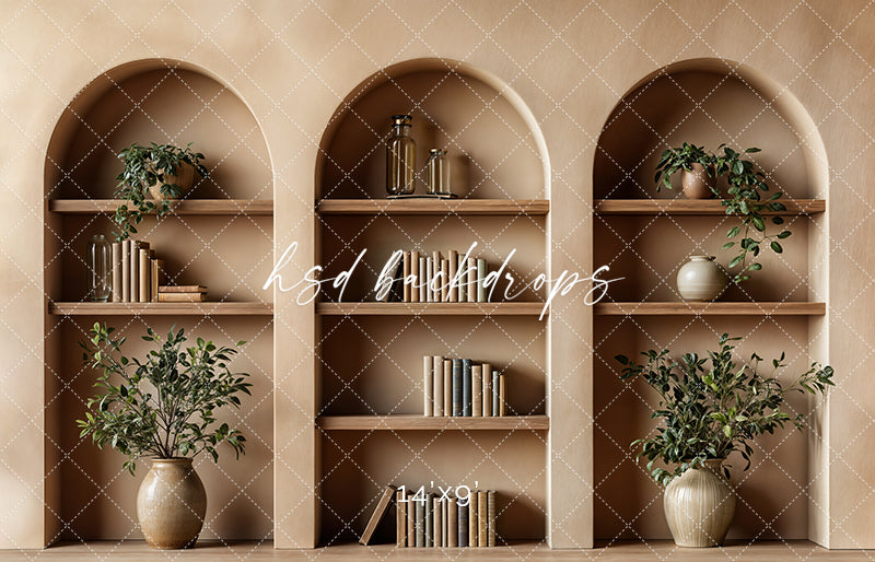 Arched Tan Bookcase (sweep options) - HSD Photography Backdrops