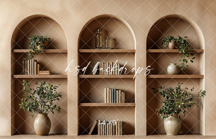 Arched Tan Bookcase (sweep options) - HSD Photography Backdrops