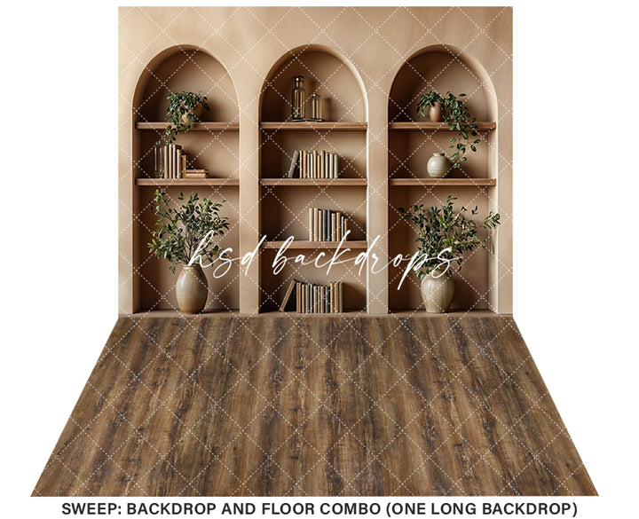 Arched Tan Bookcase (sweep options) - HSD Photography Backdrops