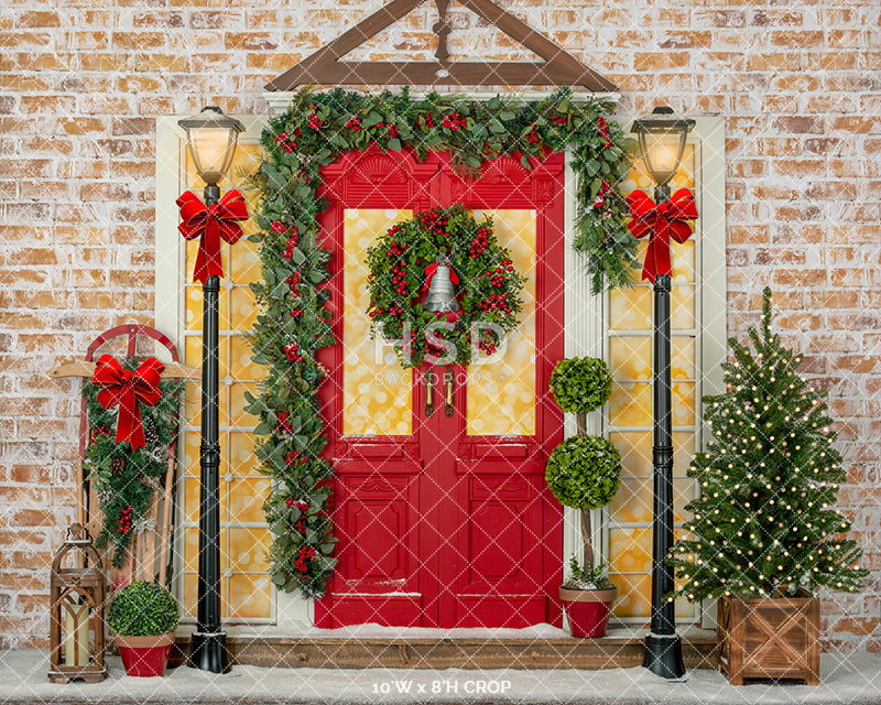 Decorated Christmas Door - HSD Photography Backdrops