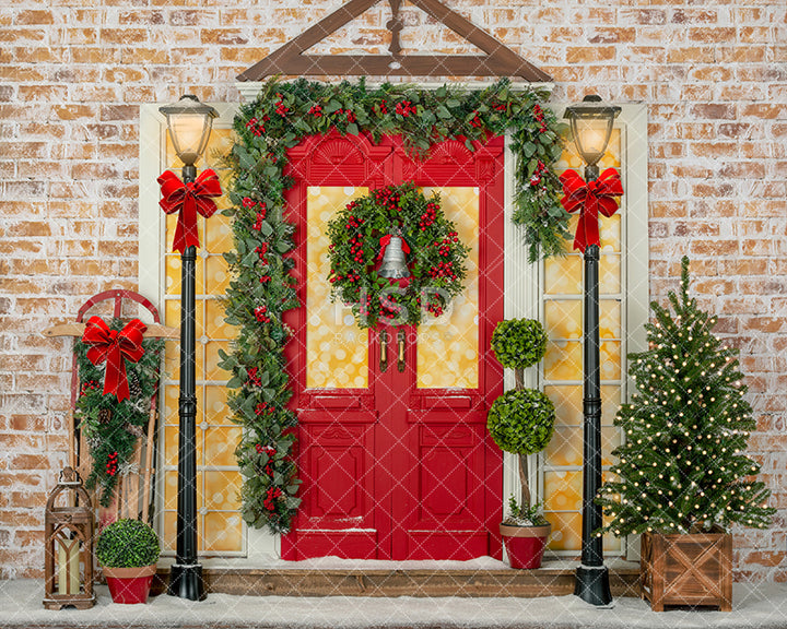 Decorated Christmas Door - HSD Photography Backdrops