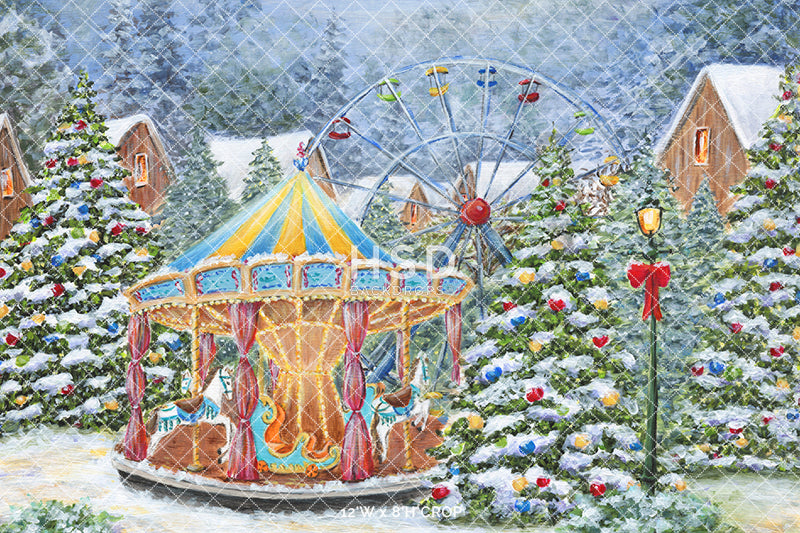Christmas Vllage Carousel - HSD Photography Backdrops