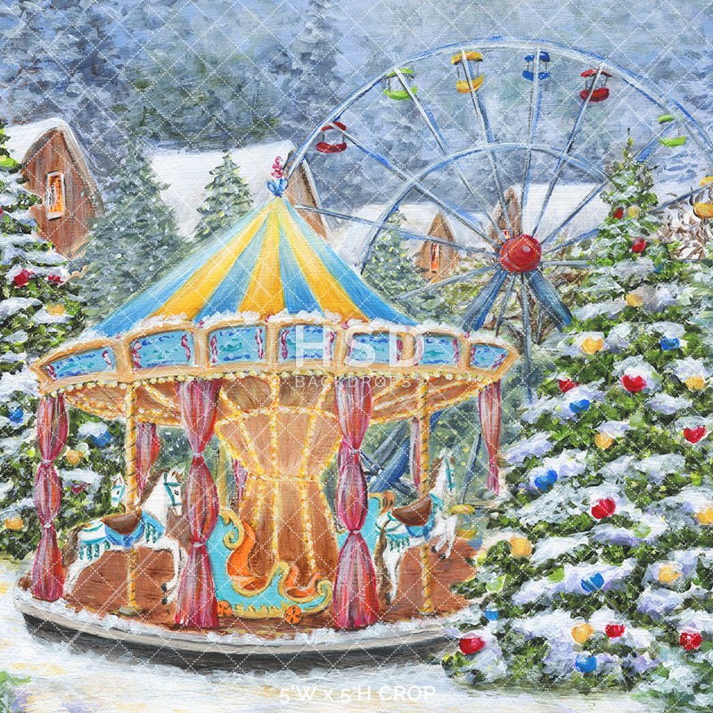 Christmas Vllage Carousel - HSD Photography Backdrops
