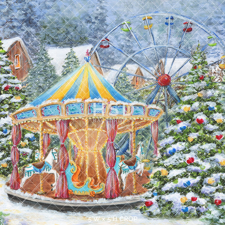 Christmas Vllage Carousel - HSD Photography Backdrops