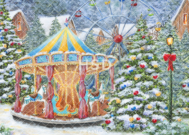 Christmas Vllage Carousel - HSD Photography Backdrops