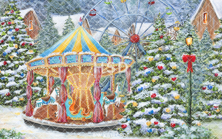 Christmas Vllage Carousel - HSD Photography Backdrops
