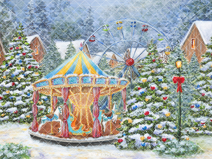 Christmas Vllage Carousel - HSD Photography Backdrops