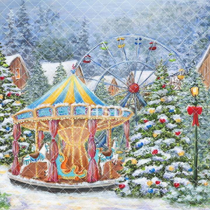Christmas Vllage Carousel - HSD Photography Backdrops