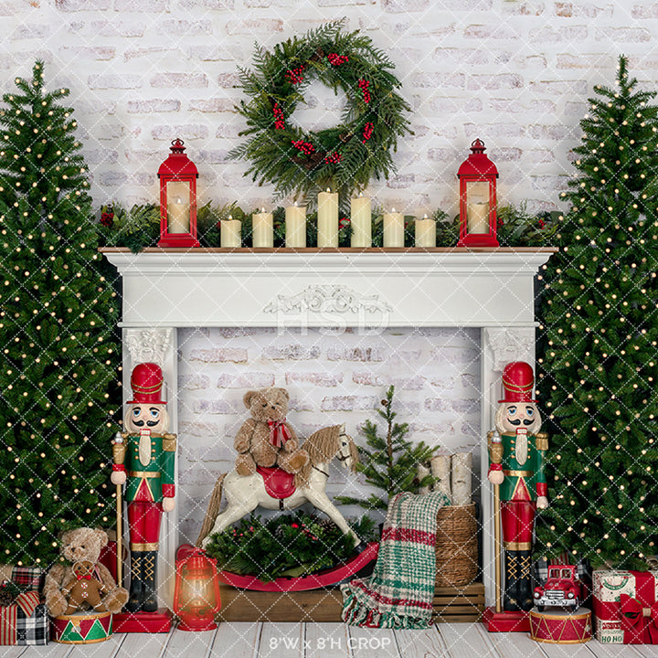 Merry & Bright Christmas Fireplace - HSD Photography Backdrops