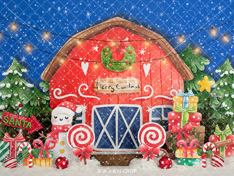 Colorful Tree Farm Barn (snow) - HSD Photography Backdrops