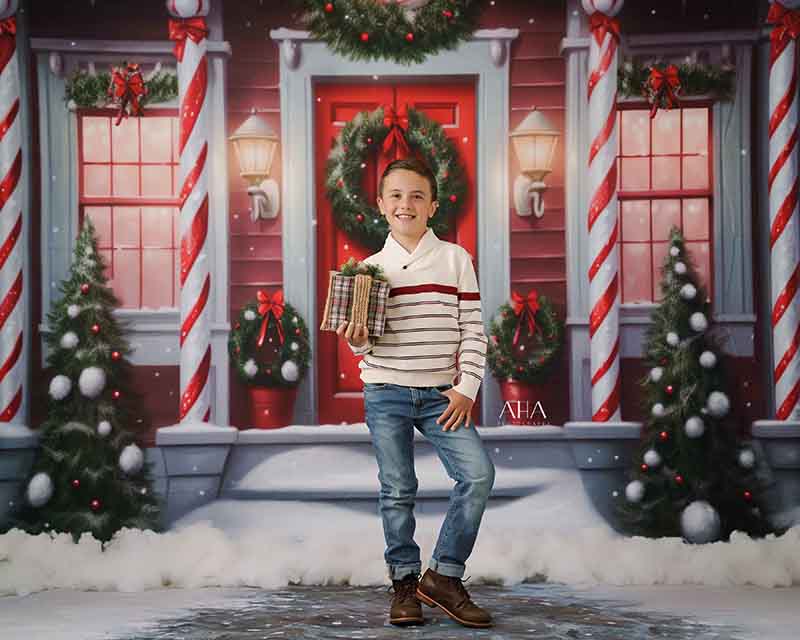 Candy Cane Columns Cottage (sweep options) - HSD Photography Backdrops