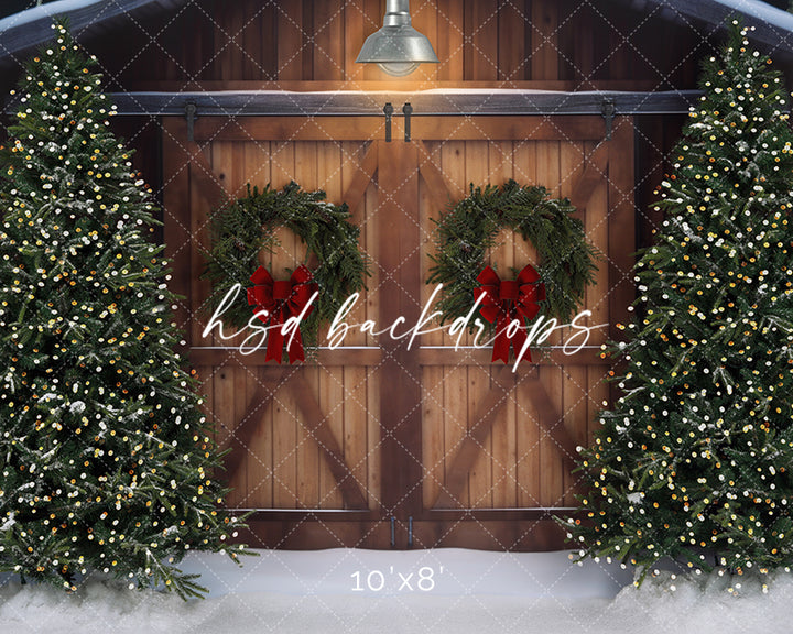 Christmas Tree Farm Barn Doors (lights) - HSD Photography Backdrops