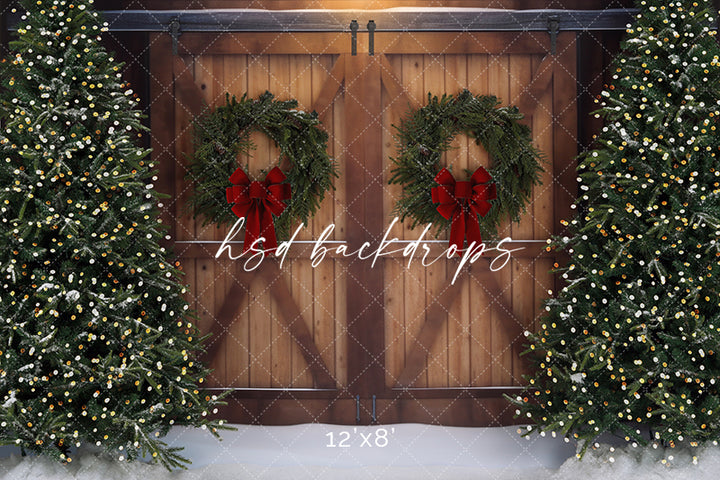 Christmas Tree Farm Barn Doors (lights) - HSD Photography Backdrops