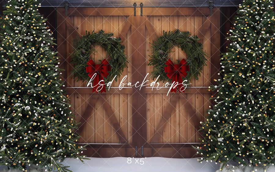 Christmas Tree Farm Barn Doors (lights) - HSD Photography Backdrops
