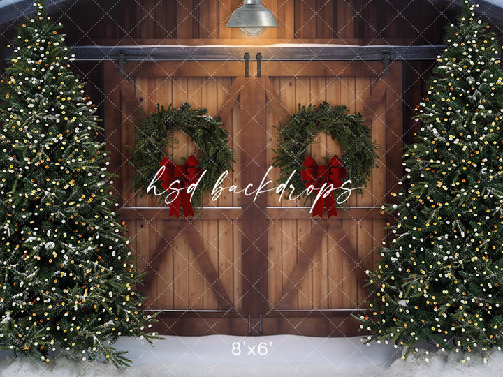 Christmas Tree Farm Barn Doors (lights) - HSD Photography Backdrops