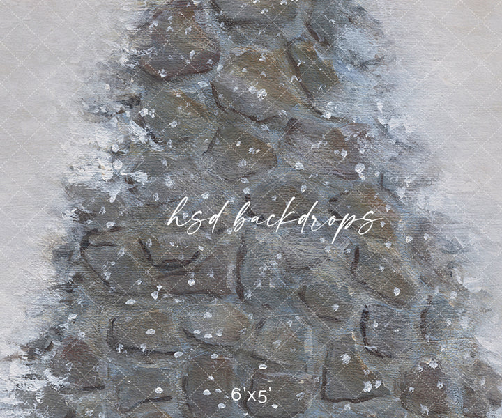 Snowy Winter Stone Photography Backdrop Floor for Pictures