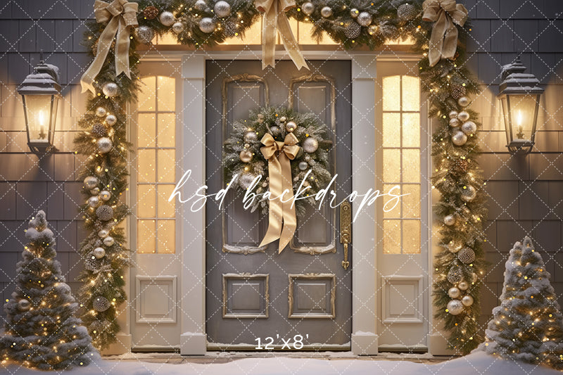 Silver & Champagne Holiday Door (sweep options) - HSD Photography Backdrops