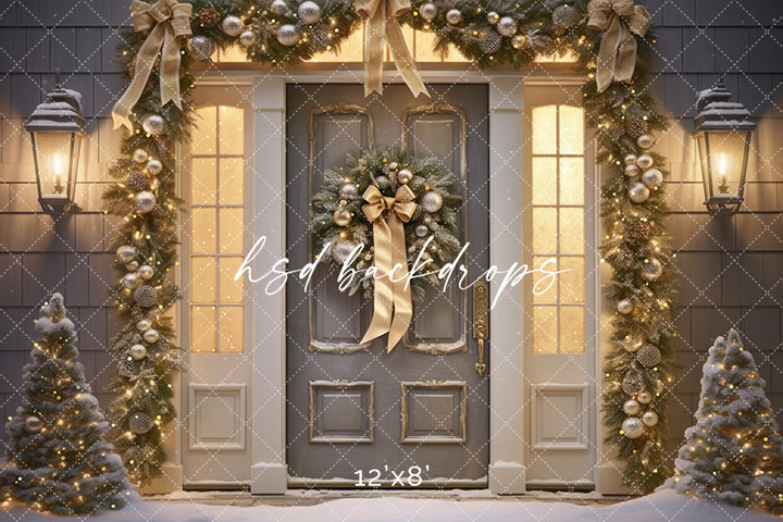Silver & Champagne Holiday Door (sweep options) - HSD Photography Backdrops