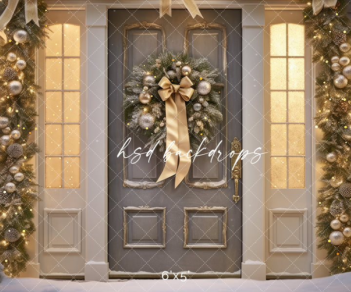 Silver & Champagne Christmas Door Backdrop for Photography
