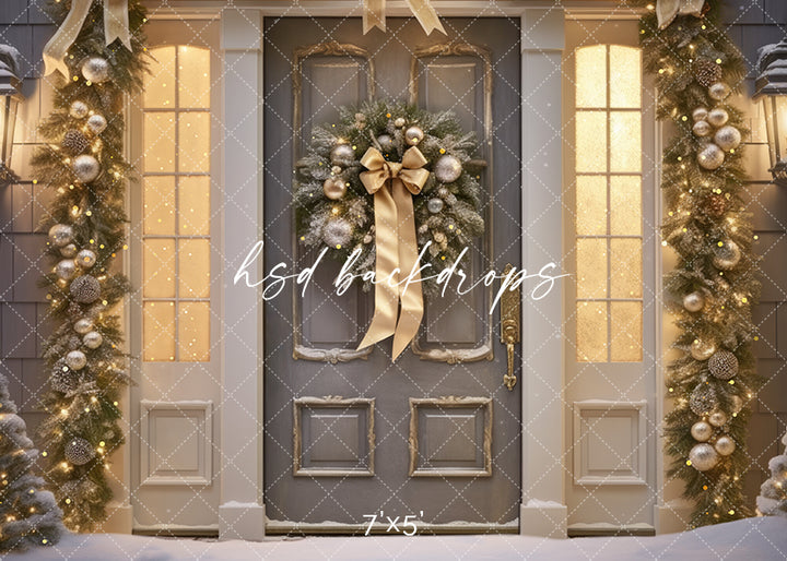 Silver & Champagne Holiday Door (sweep options) - HSD Photography Backdrops