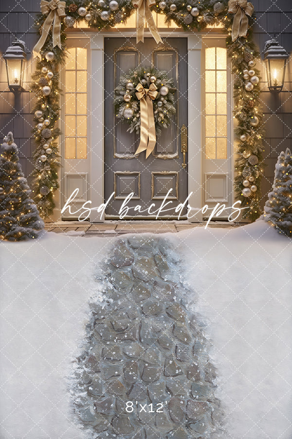 Silver & Champagne Holiday Door (sweep options) - HSD Photography Backdrops
