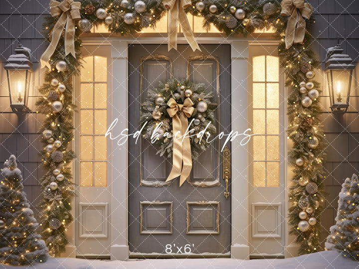 Silver & Champagne Holiday Door (sweep options) - HSD Photography Backdrops