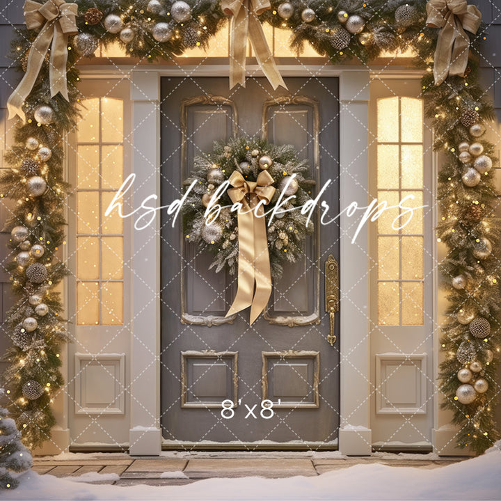 Silver & Champagne Holiday Door (sweep options) - HSD Photography Backdrops