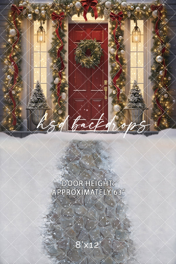 Crimson Christmas Door 8'x12' Dream Fabric - HSD Photography Backdrops