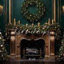 Elegant Emerald Christmas Fireplace - HSD Photography Backdrops