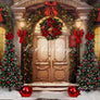 Christmas Door Backdrop with Christmas Trees for Studio Portraits