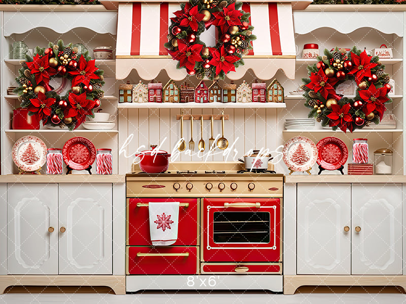 Red & White Christmas Kitchen - HSD Photography Backdrops
