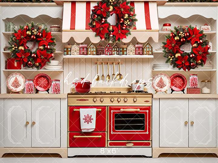 Red & White Christmas Kitchen - HSD Photography Backdrops