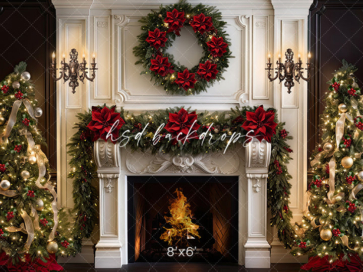 Classic Christmas Fireplace 8'x6' - RTS - HSD Photography Backdrops 
