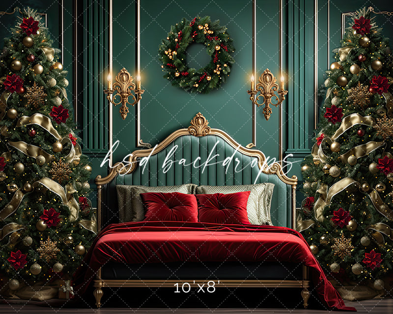 Elegant Emerald Christmas Room - HSD Photography Backdrops
