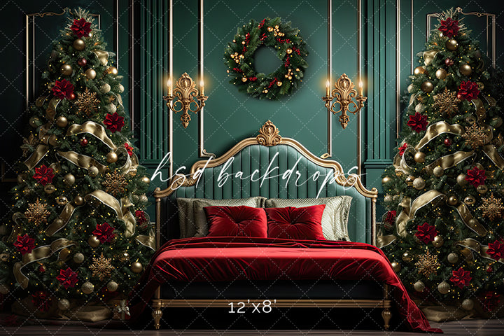 Elegant Emerald Christmas Room - HSD Photography Backdrops