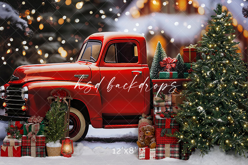Vintage Red Christmas Truck - HSD Photography Backdrops 