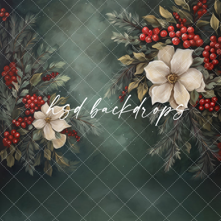 Fine Art Floral Christmas Backdrop and Floor Combo