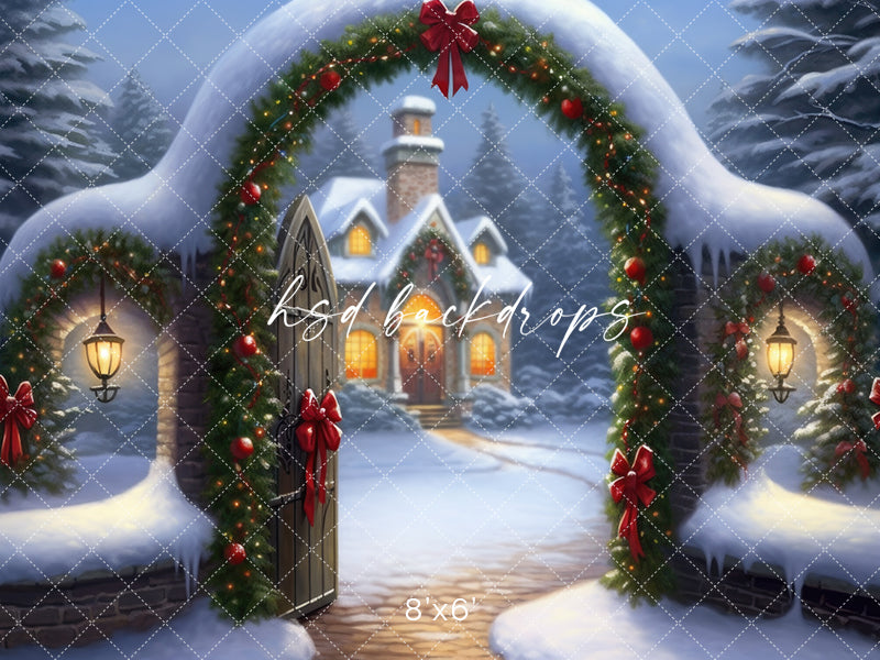 Christmas Cottage Entrance - HSD Photography Backdrops