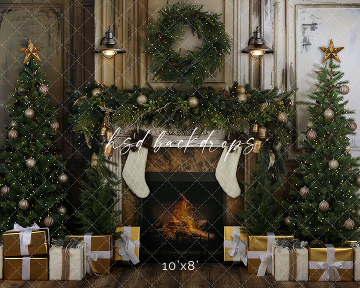 Shabby Chic Christmas Fireplace - HSD Photography Backdrops